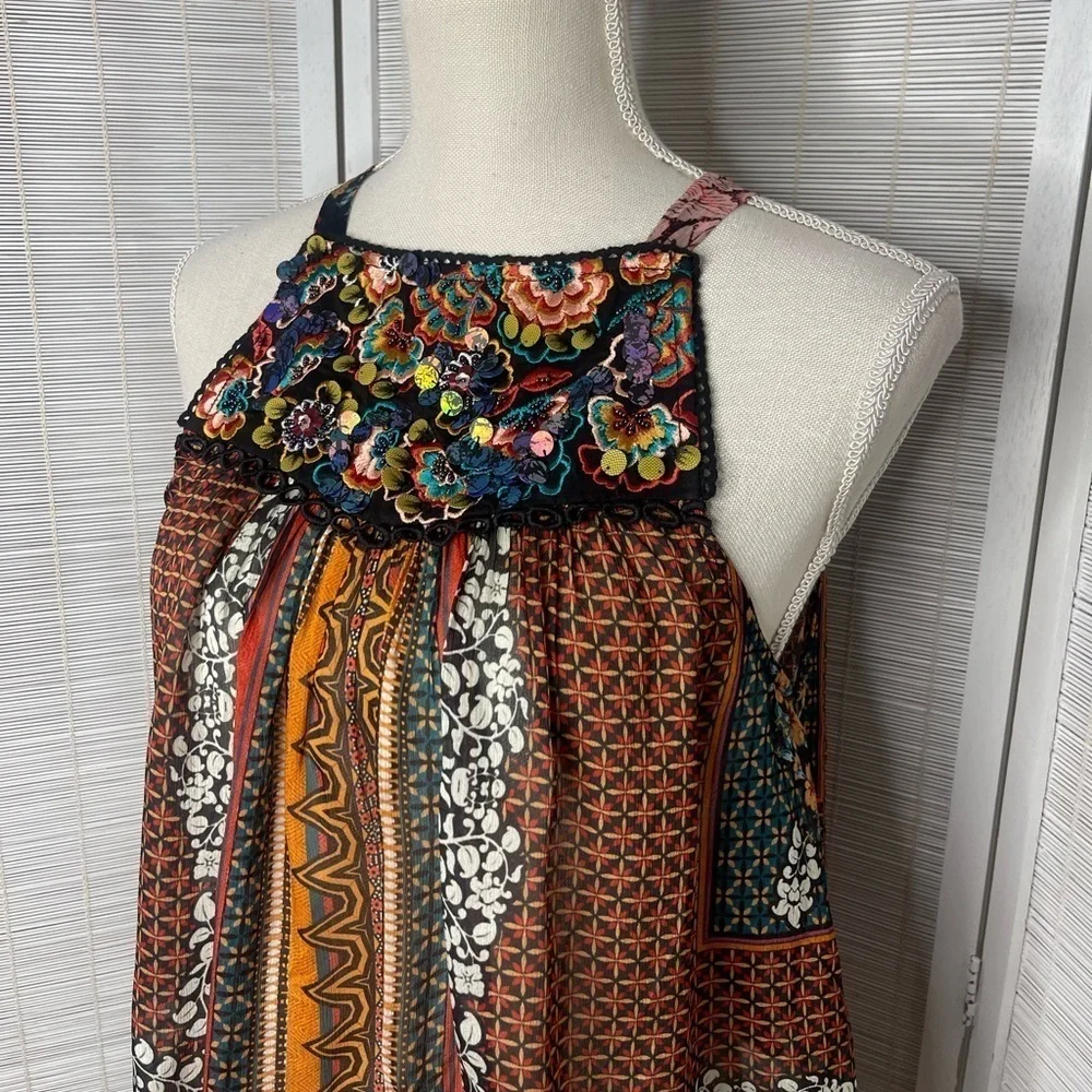 Bhanuni by Jyoti Tank Fiona Embroidered Floral Sequin Halter Tie Back Size XS - Picture 2 of 8